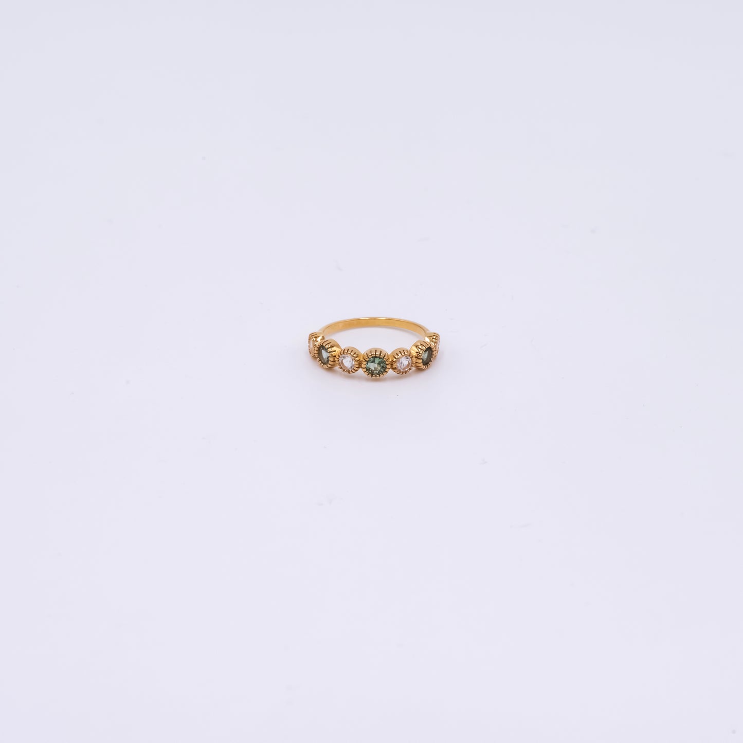 Green tourmaline white topaz ring