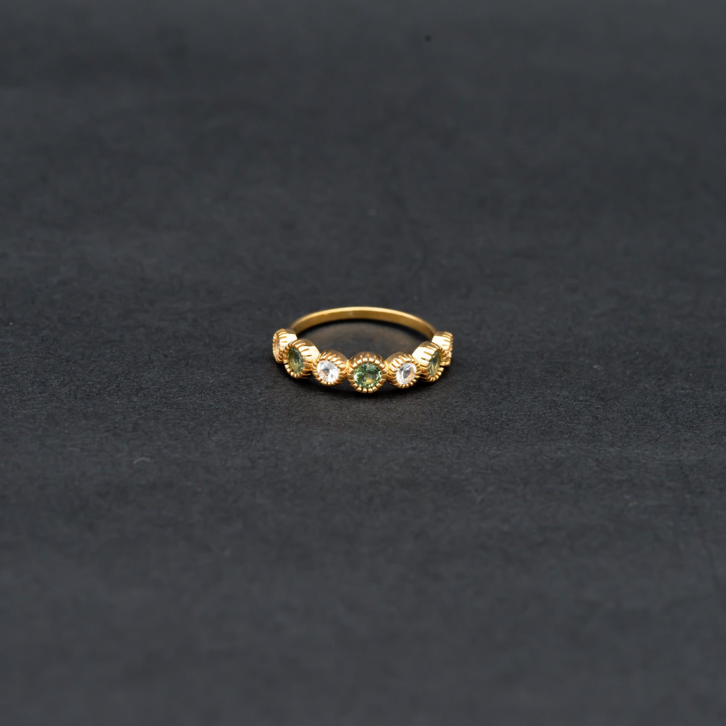 Green tourmaline white topaz ring