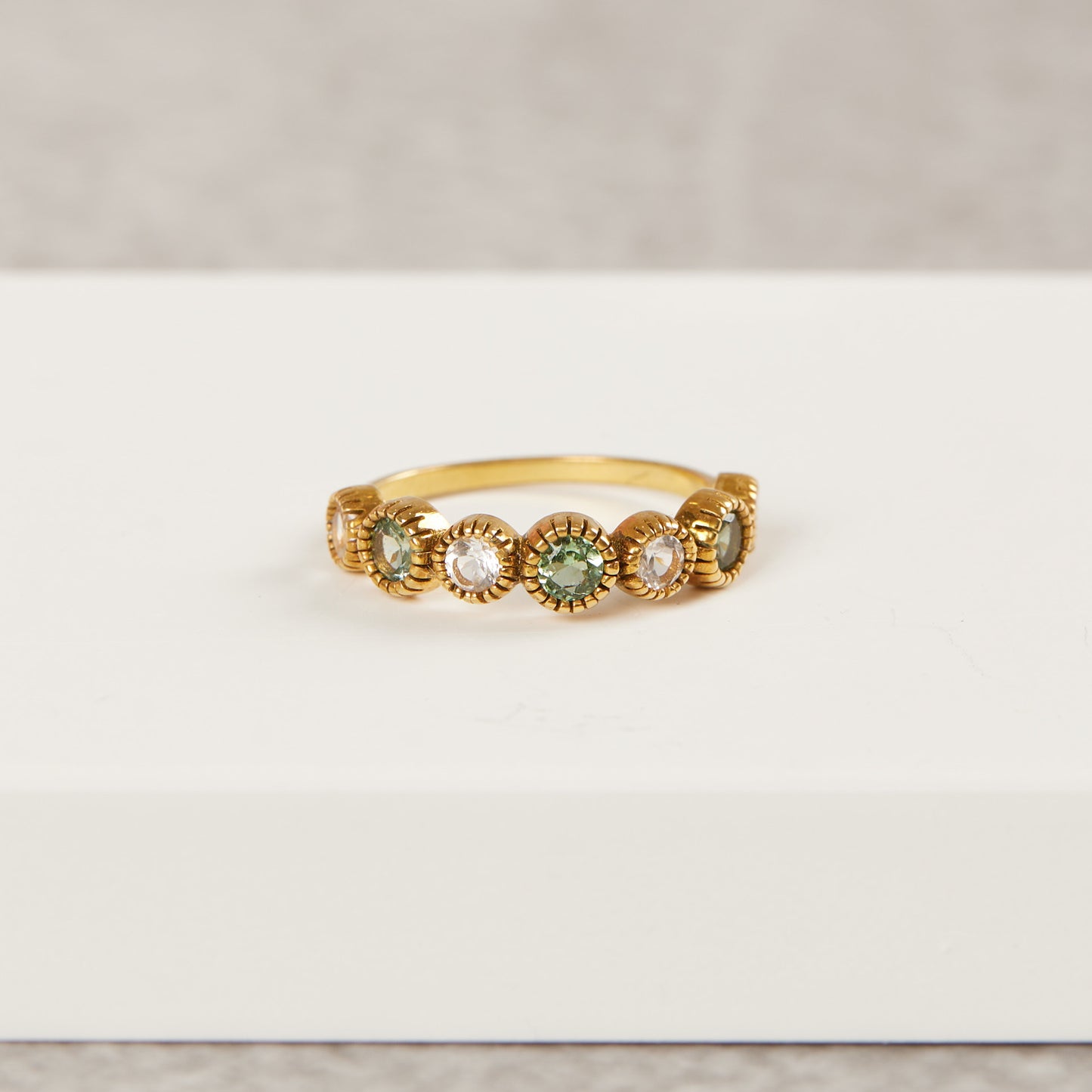 Green tourmaline white topaz ring