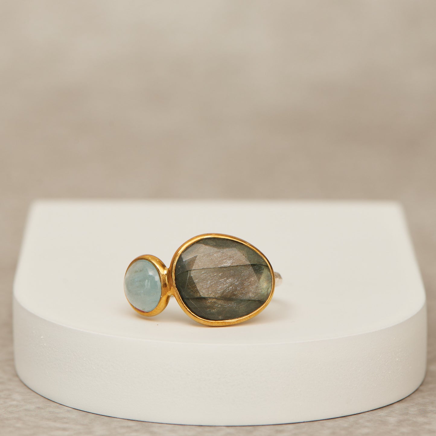 Labradorite aquamarine duo ring