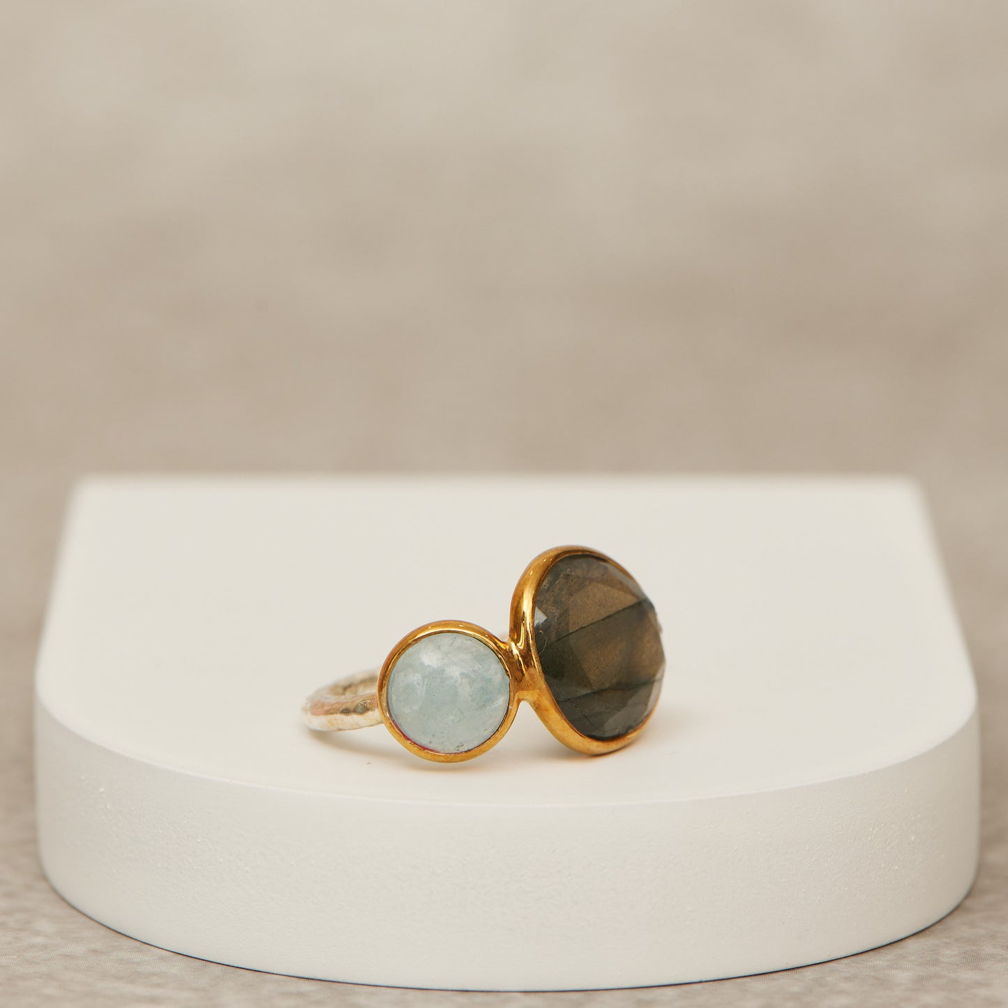 Labradorite aquamarine duo ring