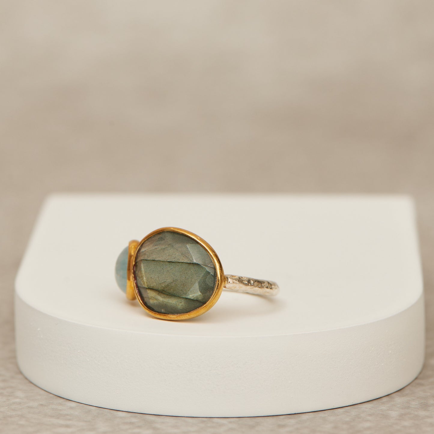 Labradorite aquamarine duo ring