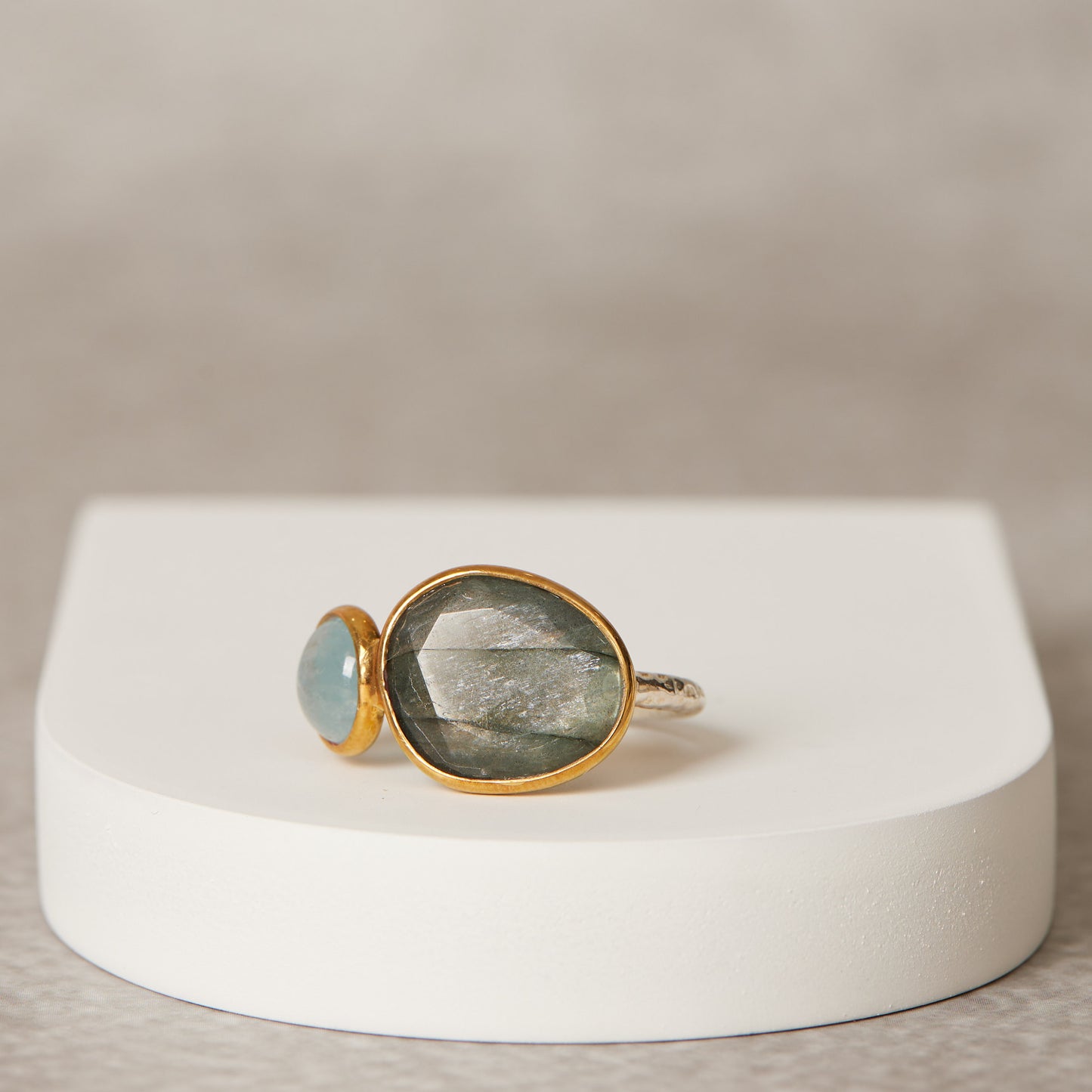 Labradorite aquamarine duo ring