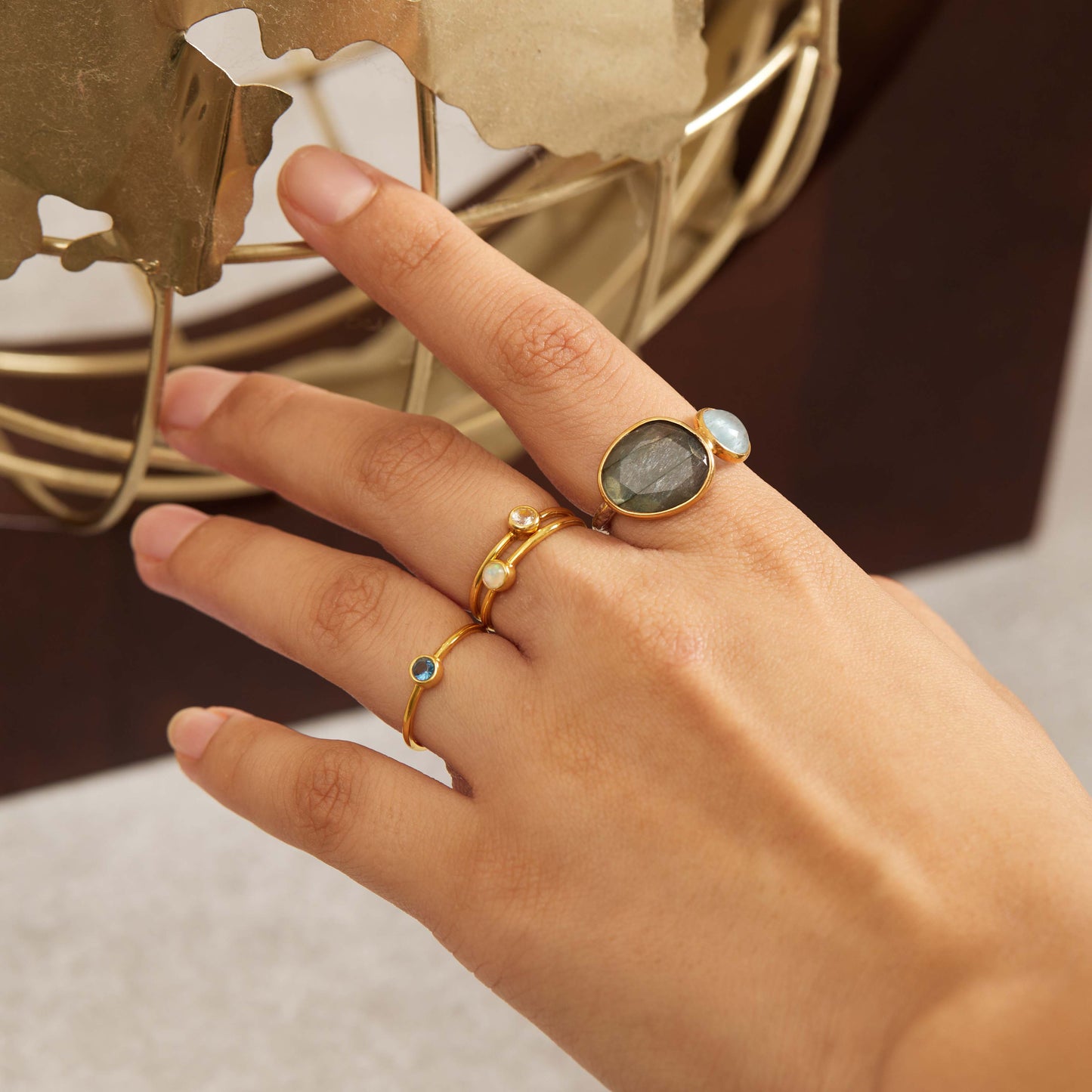 Labradorite aquamarine duo ring