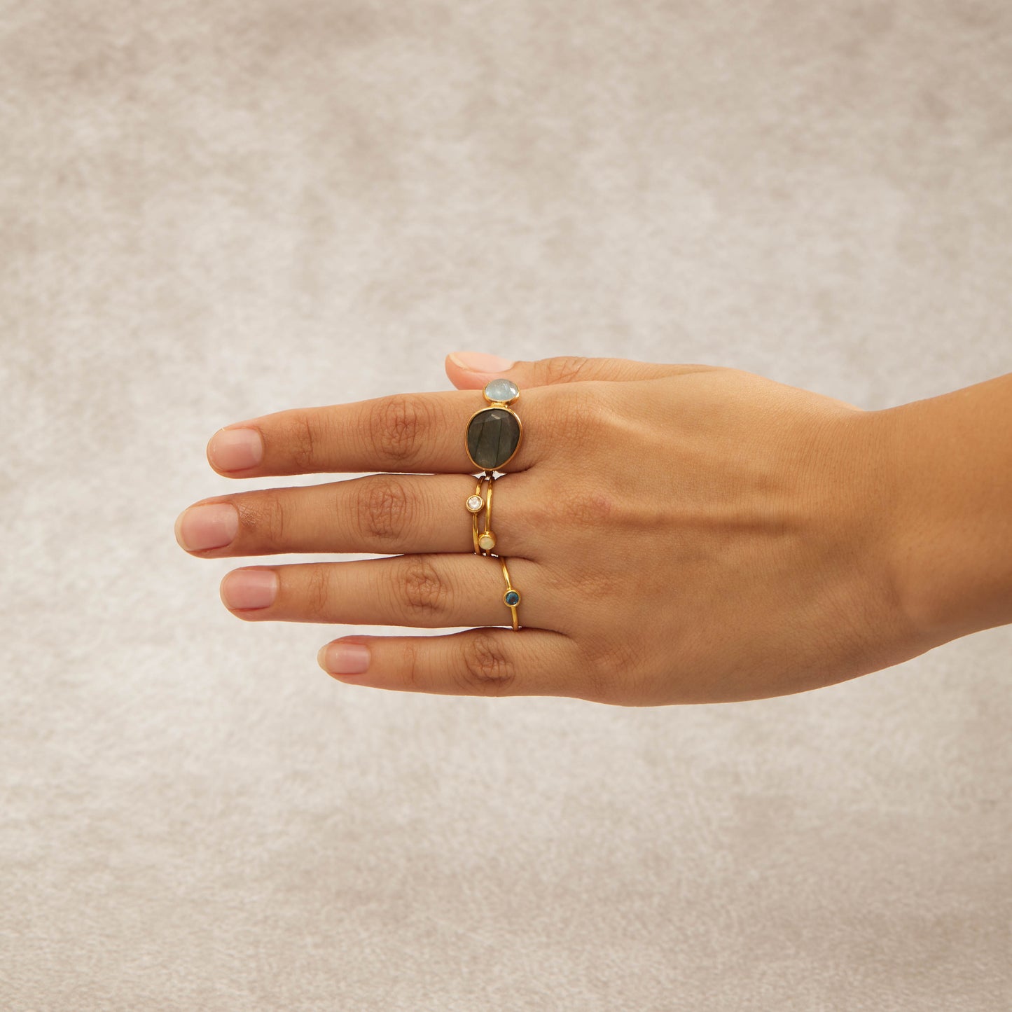 Labradorite aquamarine duo ring